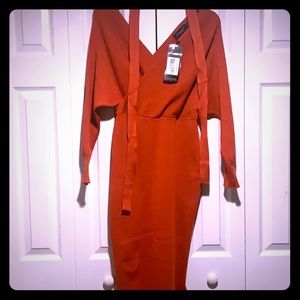 Red midi length sweater dress